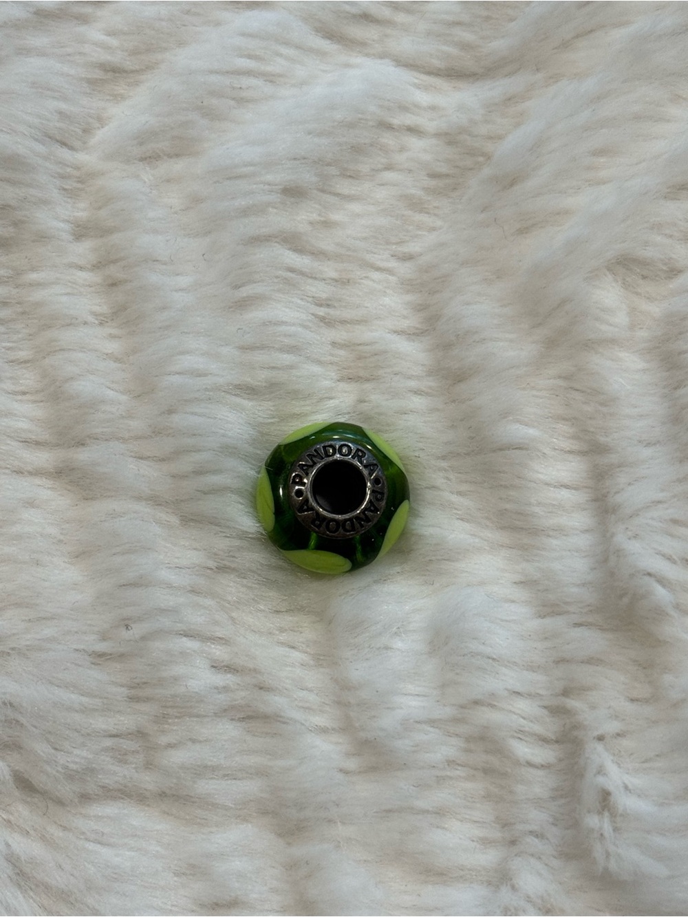 Pandora Green Floral Murano Glass Charm Bead Sterling Silver ALE 925